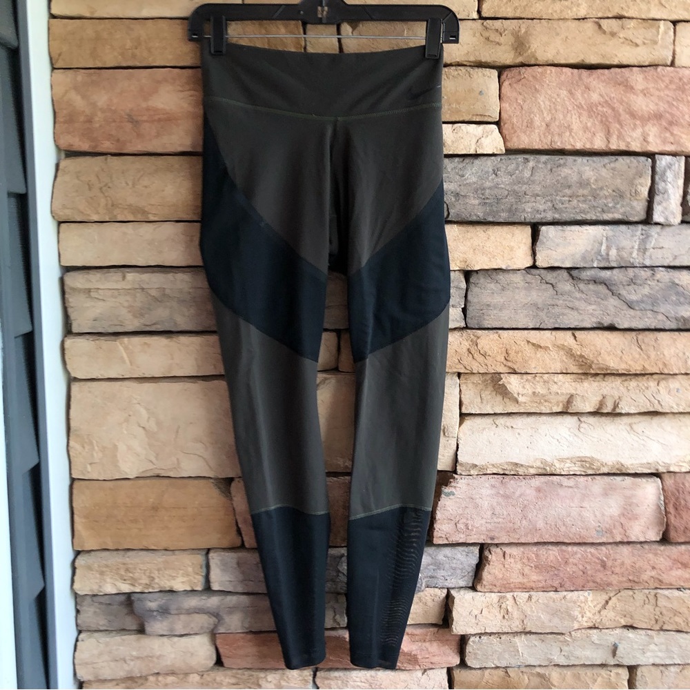 Nike olive green and black mesh leggings Women Small